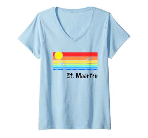 Damen Sint Marteen Vintage Design Karibik Urlaub St. Marteen T-Shirt mit V-Ausschnitt Damen Sint Marteen Vintage Design Karibik Urlaub St. Marteen T-Shirt mit V-Ausschnitt von Sint Marteen Urlaub Bekleidung & Geschenkidee