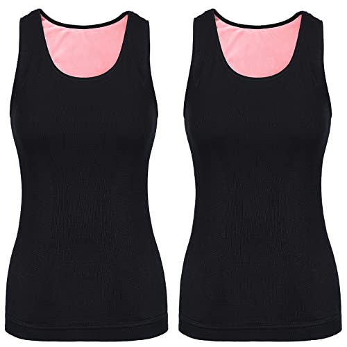 2 Stück Damen Innenfleece Tank Tops Ärmellos Thermounterwäsche Thermo Unterhemd Baumwolle Thermo Shirts (Schwarz, M) von Sintege