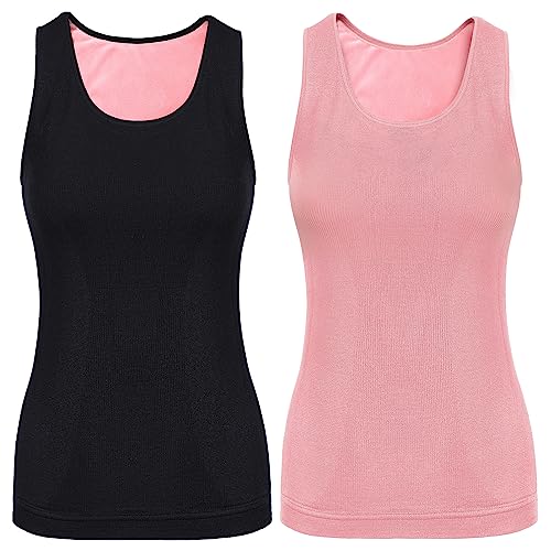 2 Stück Damen Innenfleece Tank Tops Ärmellos Thermounterwäsche Thermo Unterhemd Baumwolle Thermo Shirts (Schwarz, Rosa, M) von Sintege