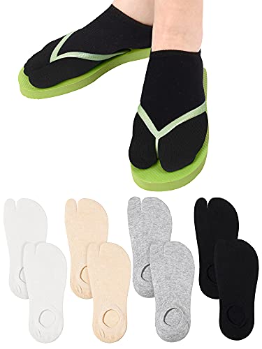 4 Paar Flip-Flop-Socken, Tabi-Socken, Set mit 2 Zehen, niedrig geschnitten, elastisch, geteilte Zehensocken, Knöchelsocken, Crew-Socken, athletische kurze Socken für Männer und Frauen von Sintege