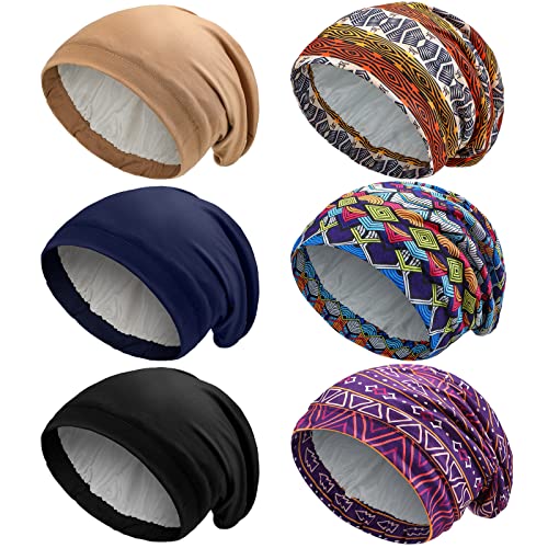 6 Stück Satin gefütterte Schlafmütze für Frauen afrikanische Seide Bonnet Beanie für schlafendes Haar natürliche lockige Mütze (einfache Muster) von Sintege