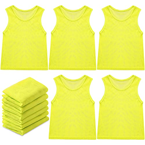 Sintege 12 Stück Nylon Mesh Trainingswesten Team Markierungshemden Training Leibchen für Kinder Jugendliche Sport Basketball Fußball Volleyball (Gelb, S) von Sintege