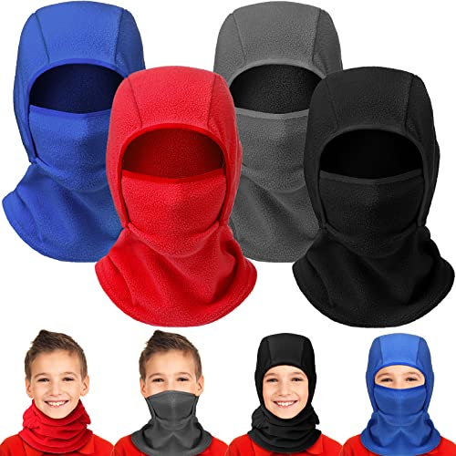 Sintege 4 Kinder Balaclava Sturmhauben Warme Fleece Gesichtshauben Winddichte Winter Skimasken (Schwarz, Grau, Rot, Blau) von Sintege