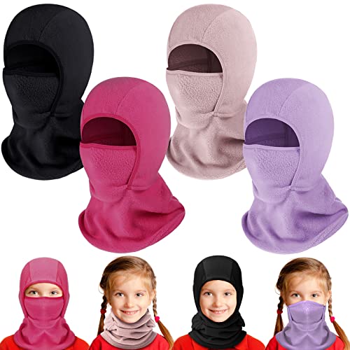 Sintege 4 Kinder Balaclava Sturmhauben Warme Fleece Gesichtshauben Winddichte Winter Skimasken (Schwarz, Lila, Rosarot, Rosa) von Sintege