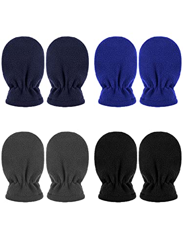 Sintege 4 Paar Baby Fäustlinge Fleece Baby Handschuhe Warme Neugeborene Fäustlinge (Schwarz, Marineblau, Blau, Grau, 0-6 Monate) von Sintege