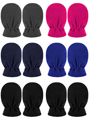 Sintege 6 Paar Baby Fäustlinge Fleece Neugeborene Fäustlinge Fausthandschuhe (Schwarz, Rosarot, Blau, Marineblau, Grau, 0-6 Monate) von Sintege