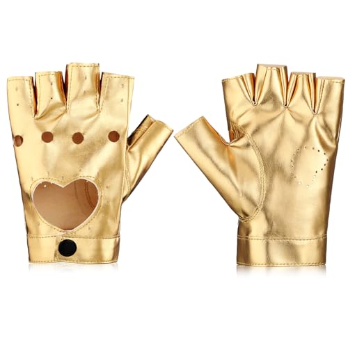 Sintege Punk Half Handschuhe Frauen Punk Half Finger PU Leder Performance Handschuhe Aushöhlen Fingerlose(Gold) von Sintege