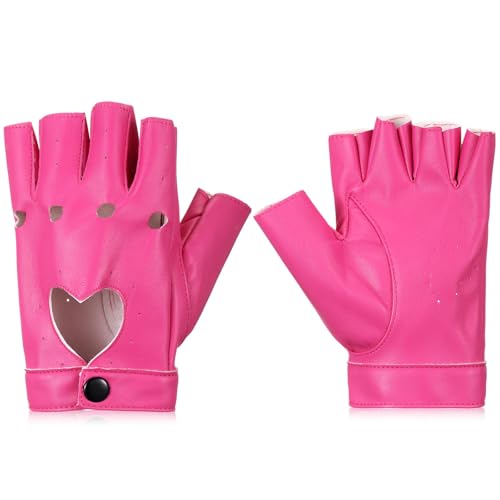 Sintege Punk Half Handschuhe Frauen Punk Half Finger PU Leder Performance Handschuhe Aushöhlen Fingerlose(Rosa) von Sintege