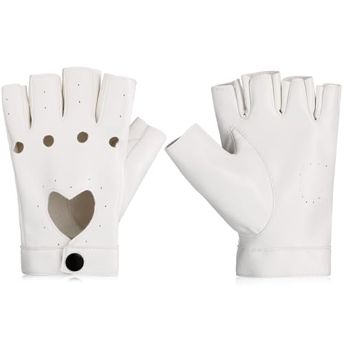 Sintege Punk Half Handschuhe Frauen Punk Half Finger PU Leder Performance Handschuhe Aushöhlen Fingerlose(Weiß) von Sintege