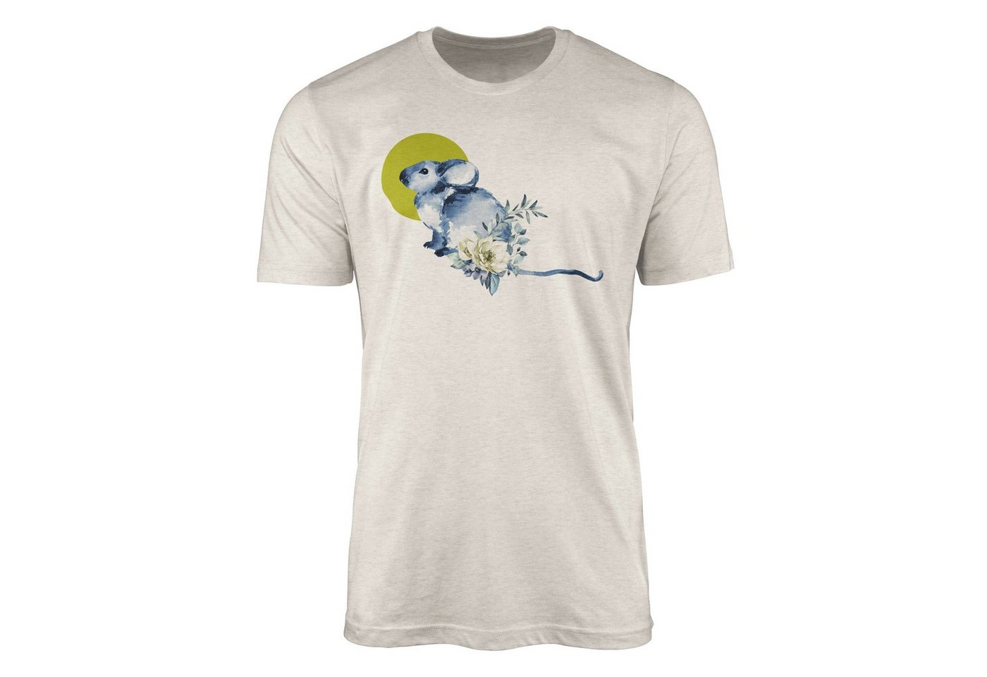 Sinus Art T-Shirt Herren Shirt 100% gekämmte Bio-Baumwolle T-Shirt Aquarell Blumen Maus Motiv Nachhaltig Ökomode aus (1-tlg) von Sinus Art