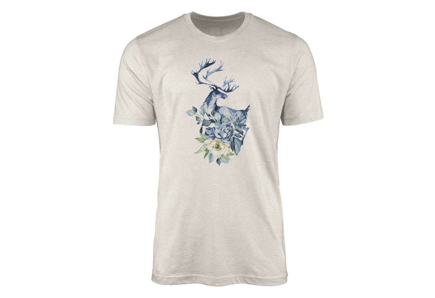 Sinus Art T-Shirt Herren Shirt 100% gekämmte Bio-Baumwolle T-Shirt Aquarell Elch Blumen Motiv Nachhaltig Ökomode aus (1-tlg) von Sinus Art