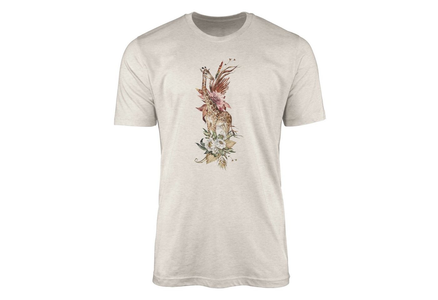 Sinus Art T-Shirt Herren Shirt 100% gekämmte Bio-Baumwolle T-Shirt Aquarell Giraffe Blumen Savanne Motiv Nachhaltig Ö (1-tlg) von Sinus Art