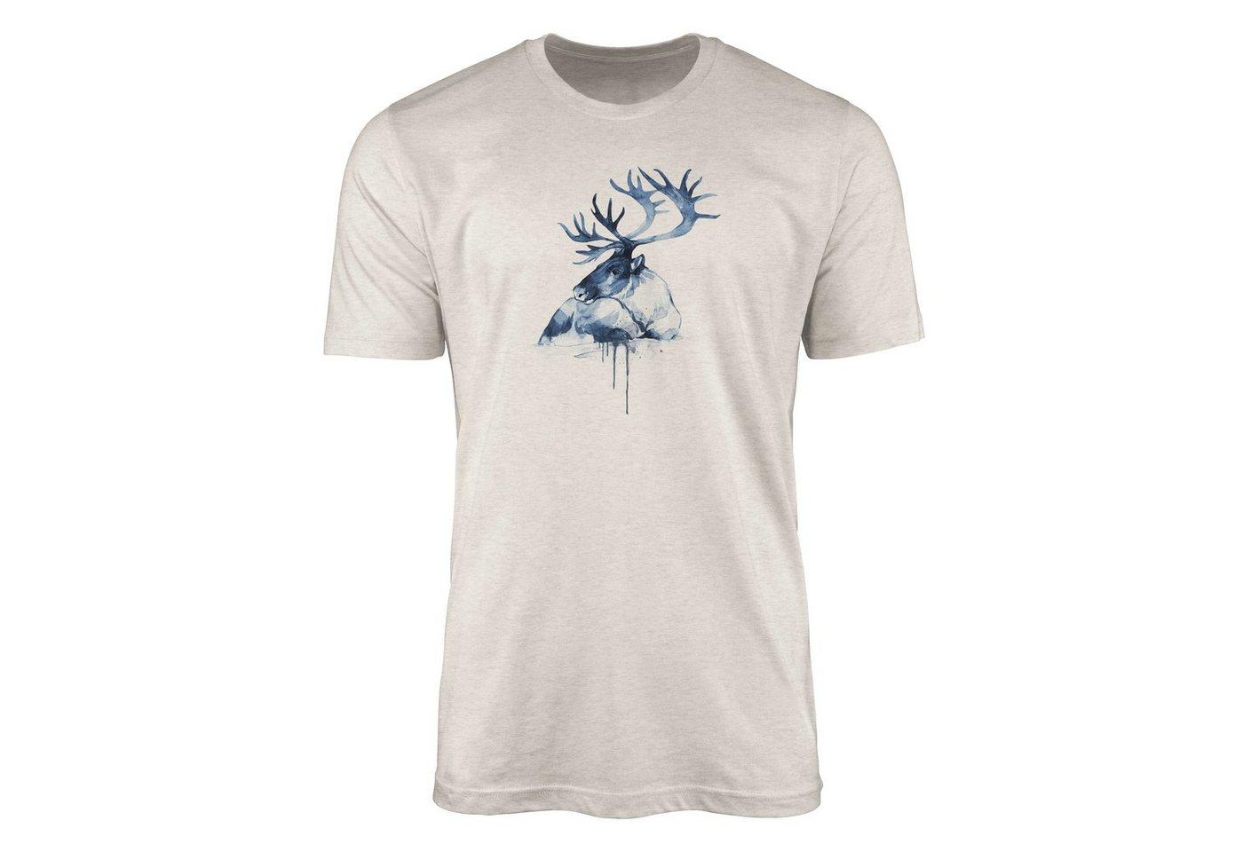 Sinus Art T-Shirt Herren Shirt 100% gekämmte Bio-Baumwolle T-Shirt Aquarell Hirsch Motiv Nachhaltig Ökomode aus erneu (1-tlg) von Sinus Art