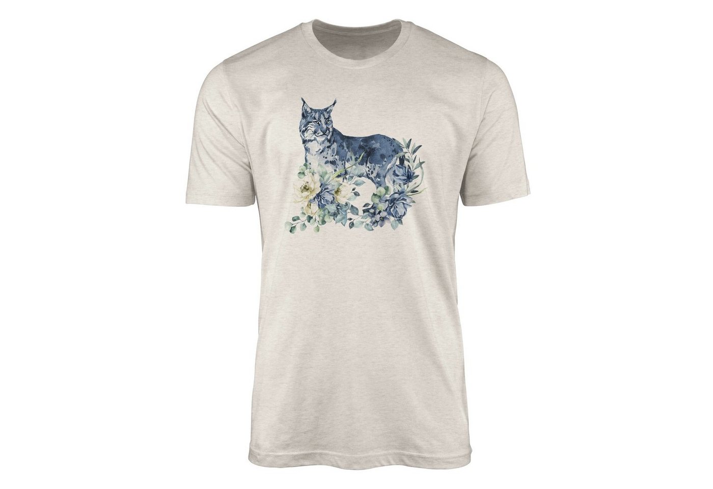 Sinus Art T-Shirt Herren Shirt 100% gekämmte Bio-Baumwolle T-Shirt Aquarell Luchs Blumen Motiv Nachhaltig Ökomode aus (1-tlg) von Sinus Art