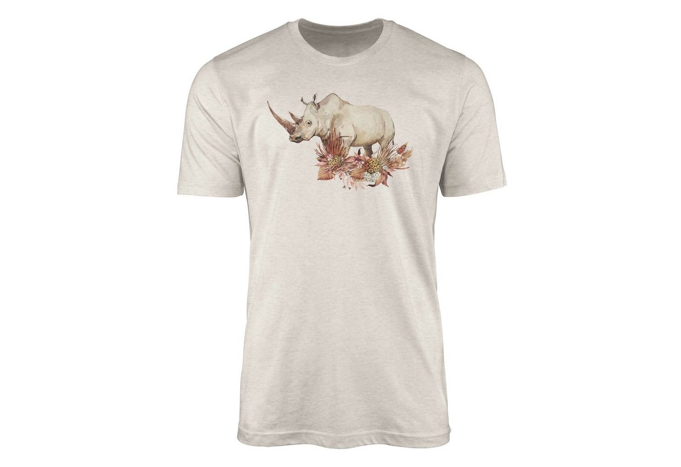 Sinus Art T-Shirt Herren Shirt 100% gekämmte Bio-Baumwolle T-Shirt Aquarell Nashorn Blumen Motiv Nachhaltig Ökomode a (1-tlg) von Sinus Art