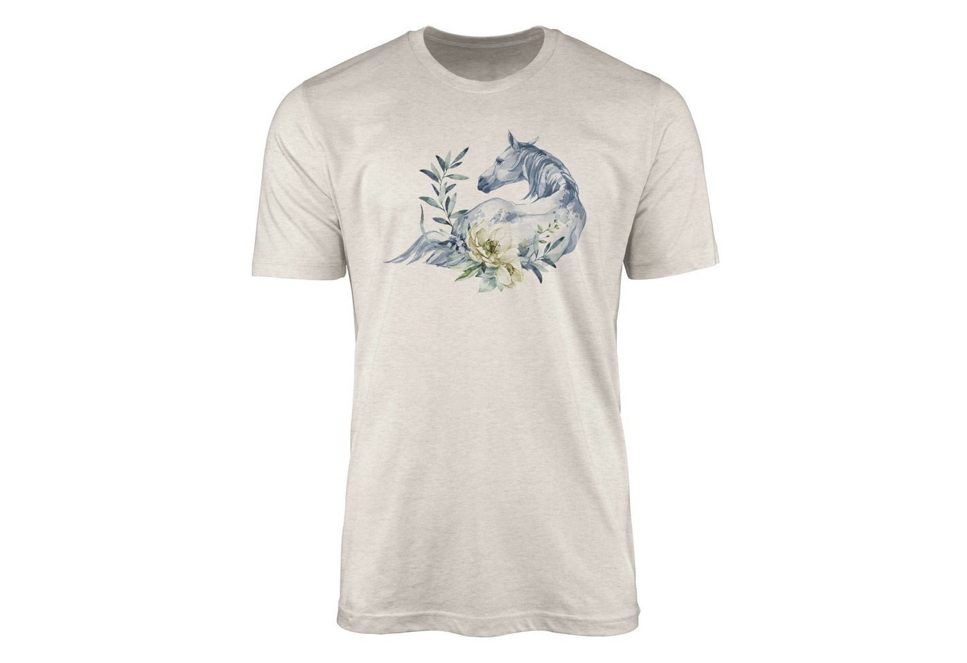 Sinus Art T-Shirt Herren Shirt 100% gekämmte Bio-Baumwolle T-Shirt Aquarell Pferd Blumen Motiv Nachhaltig Ökomode aus (1-tlg) von Sinus Art