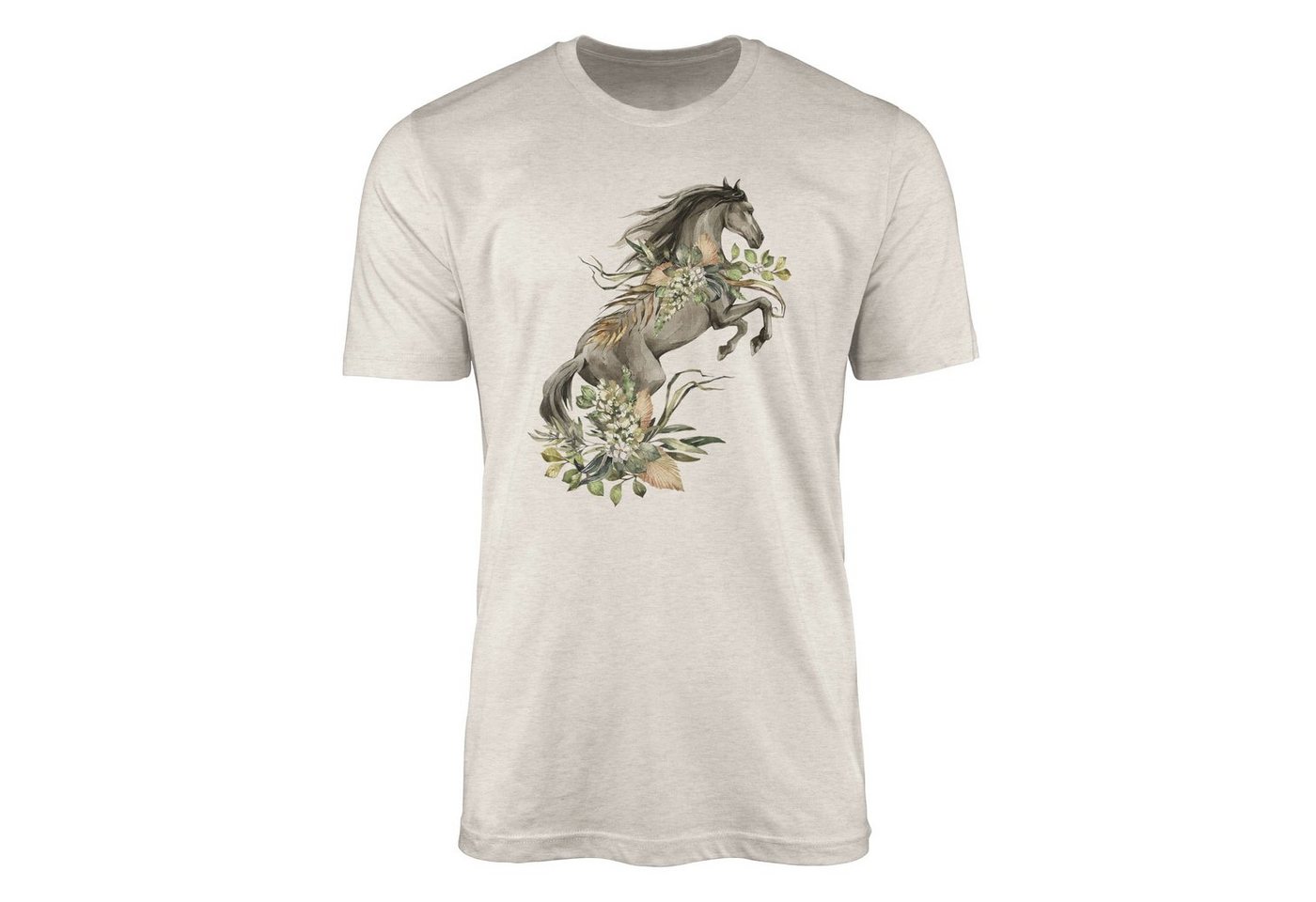 Sinus Art T-Shirt Herren Shirt 100% gekämmte Bio-Baumwolle T-Shirt Aquarell Pferd Blumen Motiv Nachhaltig Ökomode aus (1-tlg) von Sinus Art