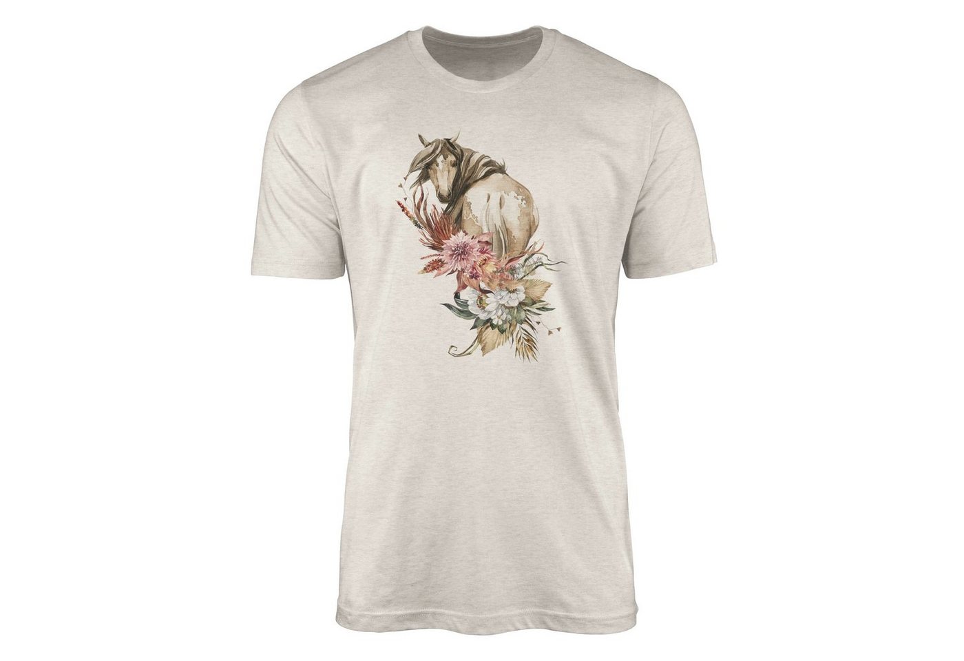 Sinus Art T-Shirt Herren Shirt 100% gekämmte Bio-Baumwolle T-Shirt Aquarell Pferd Blumen Motiv Nachhaltig Ökomode aus (1-tlg) von Sinus Art