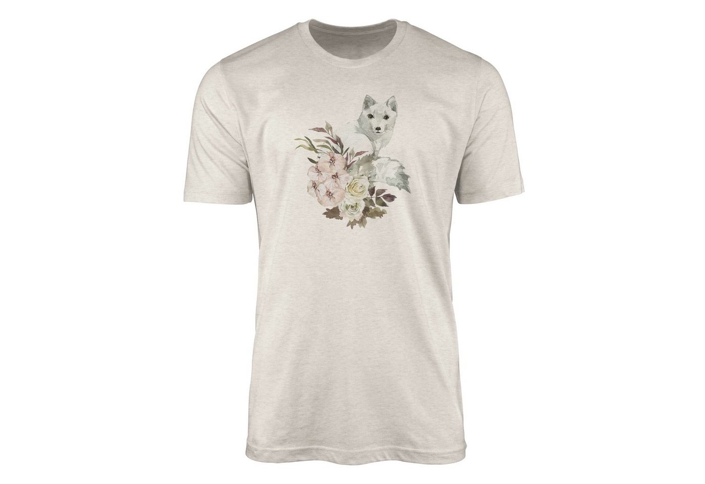 Sinus Art T-Shirt Herren Shirt 100% gekämmte Bio-Baumwolle T-Shirt Aquarell Polarfuchs Blumen Motiv Nachhaltig Ökomod (1-tlg) von Sinus Art