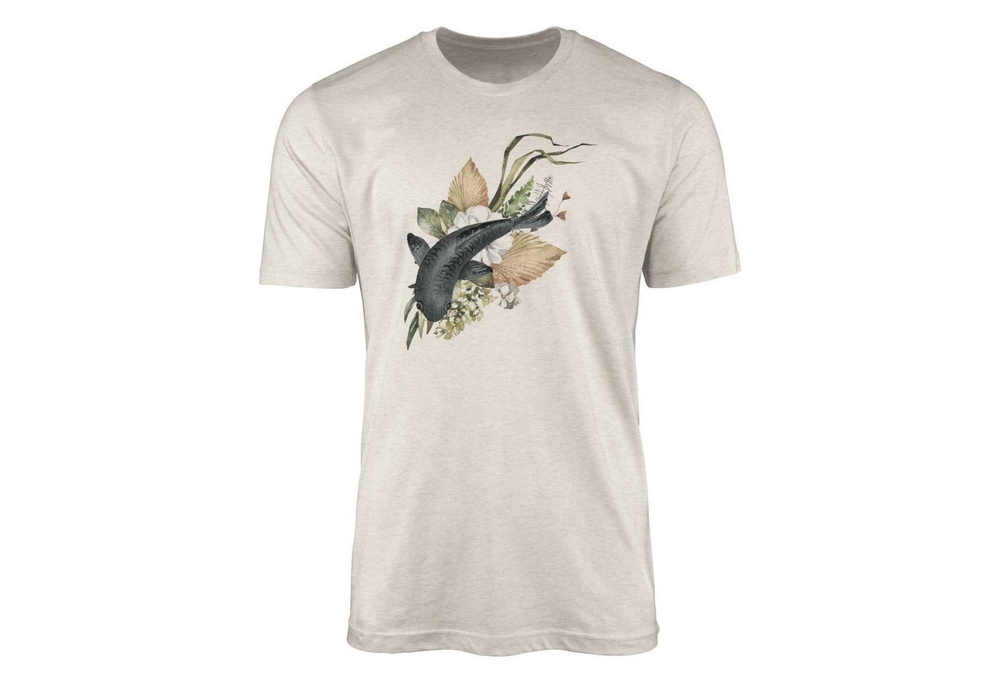 Sinus Art T-Shirt Herren Shirt 100% gekämmte Bio-Baumwolle T-Shirt Blumen Koi Wasserfarben Motiv Nachhaltig Ökomode a (1-tlg) von Sinus Art