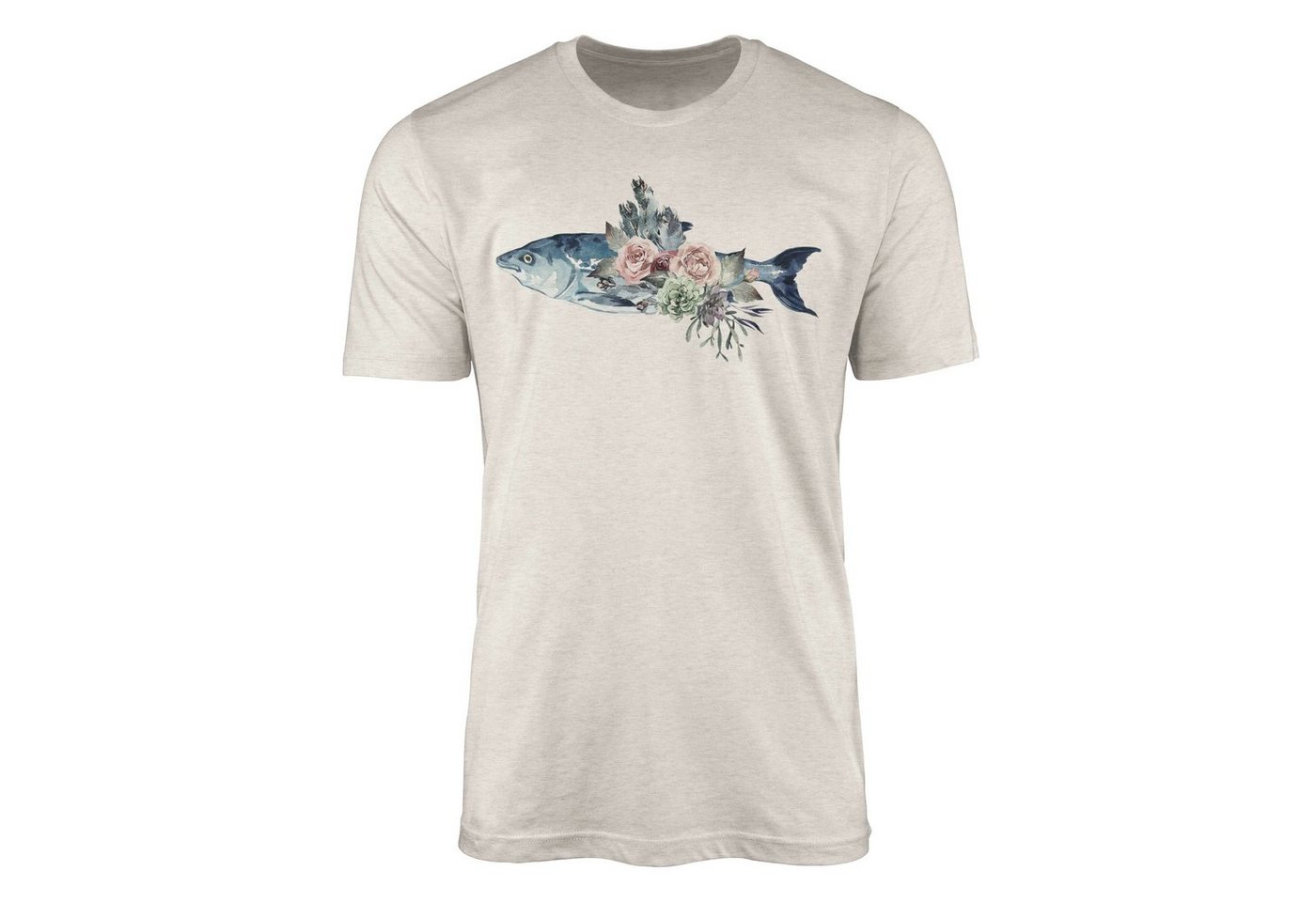 Sinus Art T-Shirt Herren Shirt 100% gekämmte Bio-Baumwolle T-Shirt Fisch Blumen Wasserfarben Motiv Nachhaltig Ökomode (1-tlg) von Sinus Art