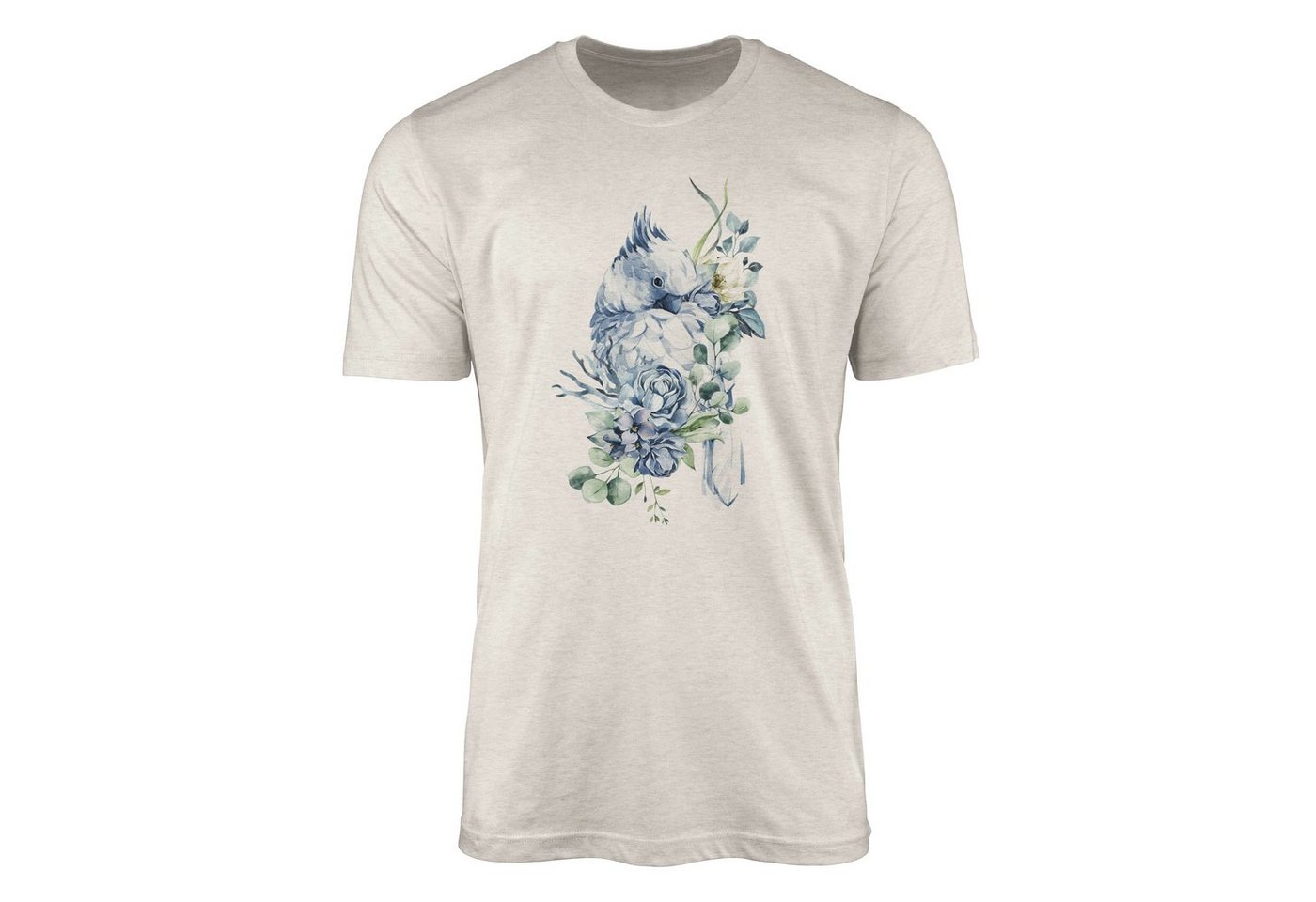 Sinus Art T-Shirt Herren Shirt Organic T-Shirt Aquarell Motiv Papagei Blumen Bio-Baumwolle Ökomode Nachhaltig Farbe (1-tlg) von Sinus Art