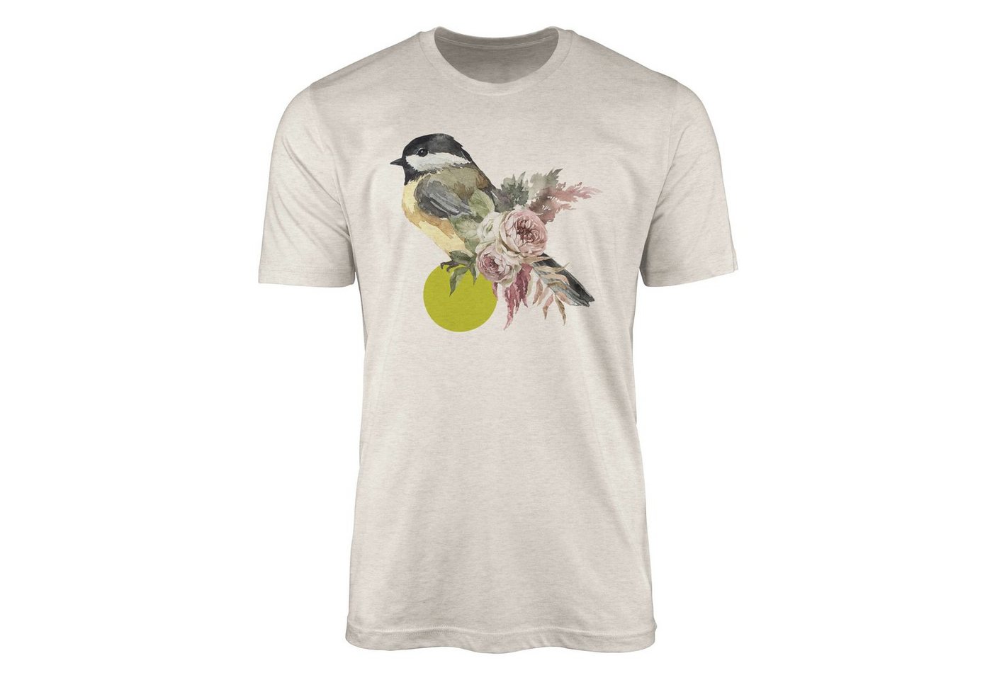 Sinus Art T-Shirt Herren Shirt Organic T-Shirt Aquarell Motiv Sperling Vogel Blumen Bio-Baumwolle Ökomode Nachhaltig (1-tlg) von Sinus Art