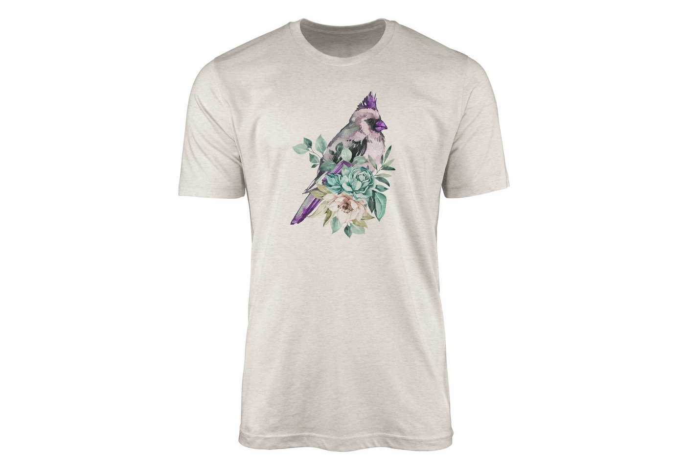 Sinus Art T-Shirt Herren Shirt Organic T-Shirt Aquarell Motiv Vogel Blumen Bio-Baumwolle Ökomode Nachhaltig Farbe (1-tlg) von Sinus Art