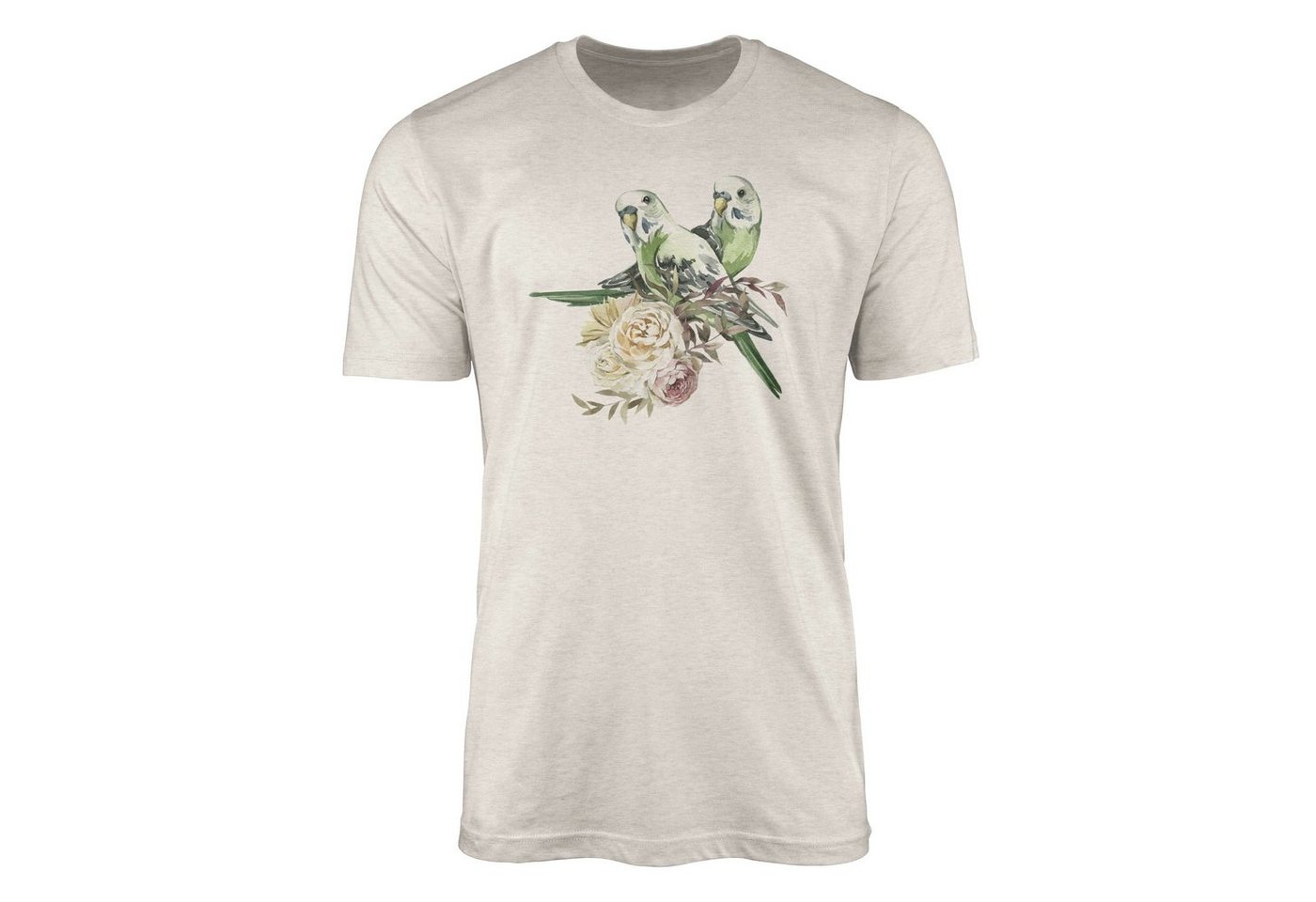 Sinus Art T-Shirt Herren Shirt Organic T-Shirt Aquarell Motiv Wellensittich Blumen Bio-Baumwolle Ökomode Nachhaltig F (1-tlg) von Sinus Art