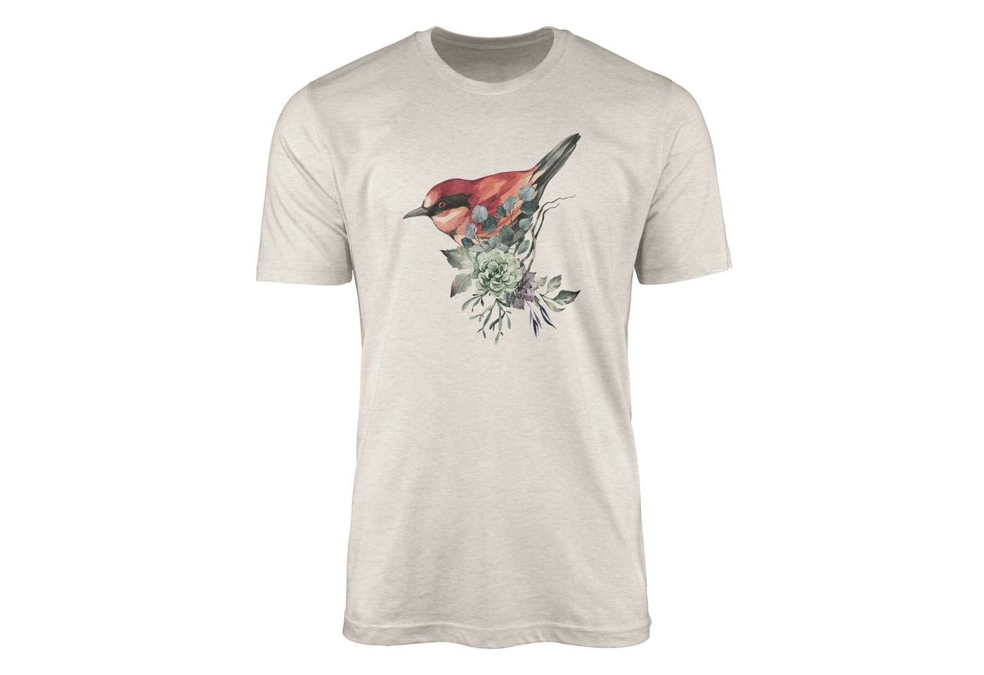 Sinus Art T-Shirt Herren Shirt Organic T-Shirt Aquarell Motiv kleiner Vogel Blumen Bio-Baumwolle Ökomode Nachhaltig F (1-tlg) von Sinus Art