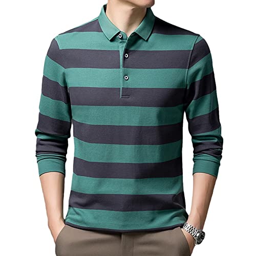 Herren Langarmshirt - Baumwolle Poloshirt Männer Langarm Herbstkleidung Gestreift Business Slim Fit Herren T-Shirt Mode Poloshirts Für Formelle Und Legere Kleidung, Stil A, L von Sinyales