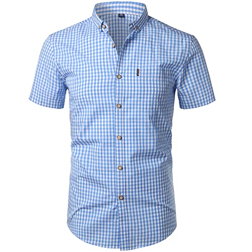 Sinyales Hemd Herren Kurzarm - Hemd Herren Kurzarm - Herren Karo Baumwolle Hemd Casual Slim Fit Herren Hemden Button Up Männer Kleid Hemden Business Männer Weich Bequem Hemd Chemise von Sinyales