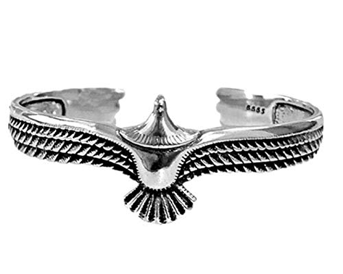 Eagle Cuff Armband - 925 Sterling Silber Retro Rock Punk Armreif Manschette Armband Armband, verstellbare Eagle Manschette Armband Open Ended Armreif für Männer Frauen (Silber) von Sinye
