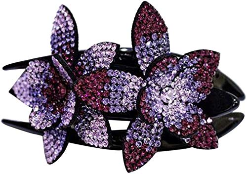 Strass Double Flower Haarspange - Flexible Durable Pearls Design Frauen Haar Schwalbenschwanz Clip,Mode Haar Klaue Clips Klemmen rutschfester Kamm Strass Kopfschmuck Frauen Haarschmuck (S, Lila Farbe) von Sinye
