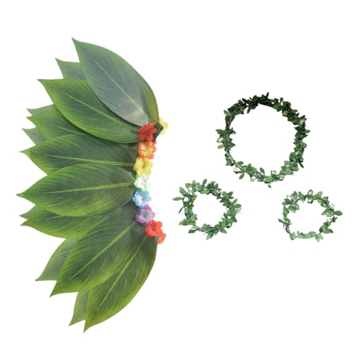 Sionhiuo Hawaii-Kostüm für Frauen | Hawaii Stirnband + Armbänder,Tropisches Atmungsaktives Realistisches Blatt-Kopfband Und Armband Für Resortkleidung, Sommerfeste, Und Pool von Sionhiuo
