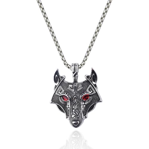 Siopue Wikinger Wolfskopf Halskette für Männer Vintage Wolf Halsketten für Sohn Wolf Geschenk für nordische Wikinger Enthusiasten Tier Anhänger Halskette für Männer von Siopue