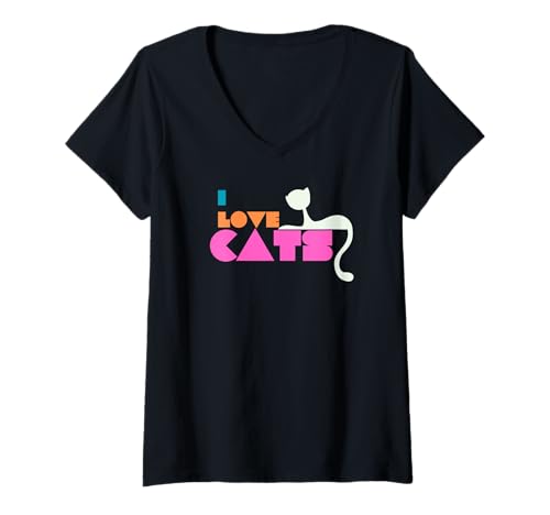 Damen Ich Liebe Katzen T-Shirt mit V-Ausschnitt von SiosBox