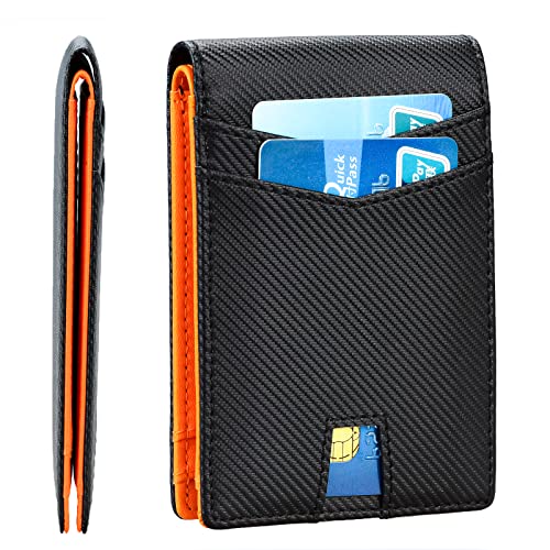 Siotenze Ultradünne RFID-blockierende Herren-Geldbörse, Kreditkarten, Bargeld, multifunktional, geeignet für Herren-Geschenkbrieftaschen, Klassisches Schwarz und Orange, Klassisch Business von Siotenze