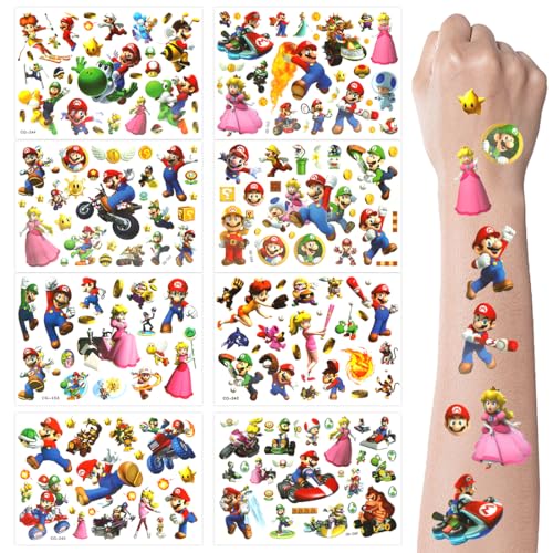 Tattoo Kinder, Temporäre Tattoo Aufkleber Kinder, 8 Blätter Cartoon Tattoo Sticker Set, Wasserdicht Stickers für Mädchen Jungen, Kindertattoos als Geburtstagsgeschenke, Kindergeburtstag Mitgebsel von Siphus