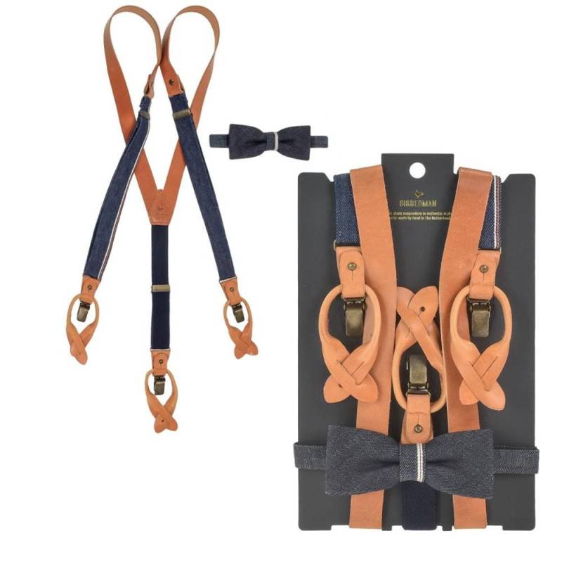 Sir Redman Hosenträger "Candiani" Blue Legacy Selvedge (Set) Holländer Y-Form Set, Fliege, Hosenclips,130cm lang, blau von Sir Redman