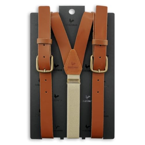 Sir Redman Hosenträger Herren, Work Hosenträger aus Cognacfarbenem Leder, Verstellbares Y-Modell mit Lederschlaufen, Handgefertigt in den Niederlanden von Sir Redman