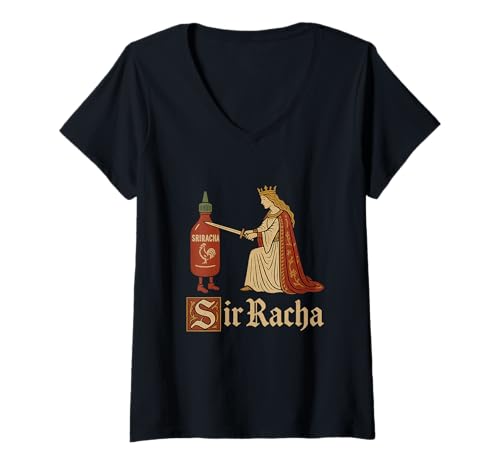 Damen Sir Racha Sriracha Lustiges Gen Z Brainrot Meme Raunchy Humor T-Shirt mit V-Ausschnitt Damen Sir Racha Sriracha Lustiges Gen Z Brainrot Meme Raunchy Humor T-Shirt mit V-Ausschnitt von Sir. Racha