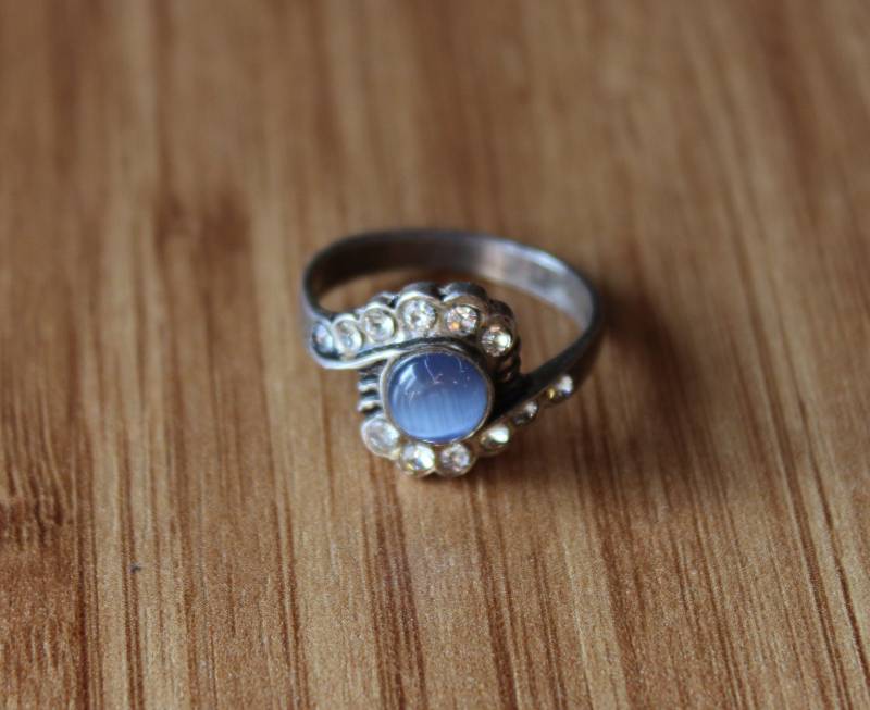 Blauer Stein Diamant Ring, Vintage Sterling Silber 925K Vorschlag Statement Verlobungsring von SirJewellry