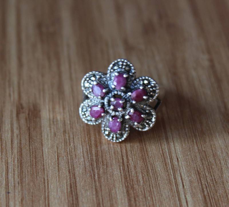 Rosa Topas Sterling Silber Ring, Blume Frauen Großer Rosa Stein 925K Jahrestag Geschenk Markasit Ring von SirJewellry