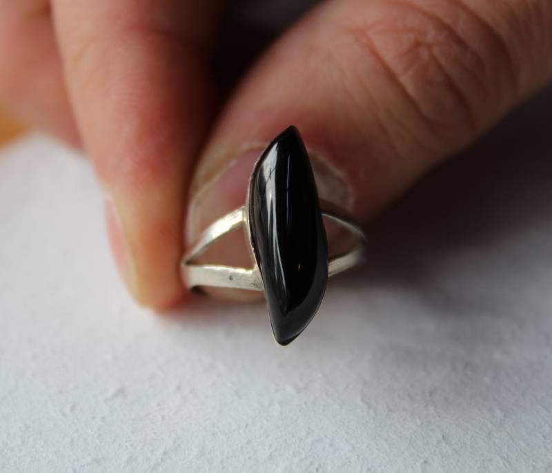 Schwarzer Jet Stone Silber Ring, Sterling Frauen Gothic Vintage 925K Schmuck, Ring Für Geschenk von SirJewellry