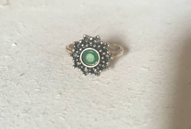 Smaragd Frauen Ring, Grüner 925K Silber Markasit Stein Vintage Gothic Sterling Schmuck, Verlobungsring von SirJewellry