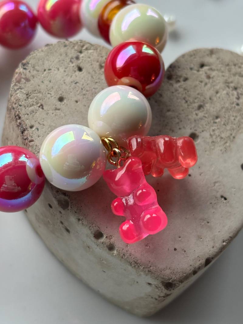Perlen Armband Mit Teddy Anhänger.... Pink Rot von SirWoddy