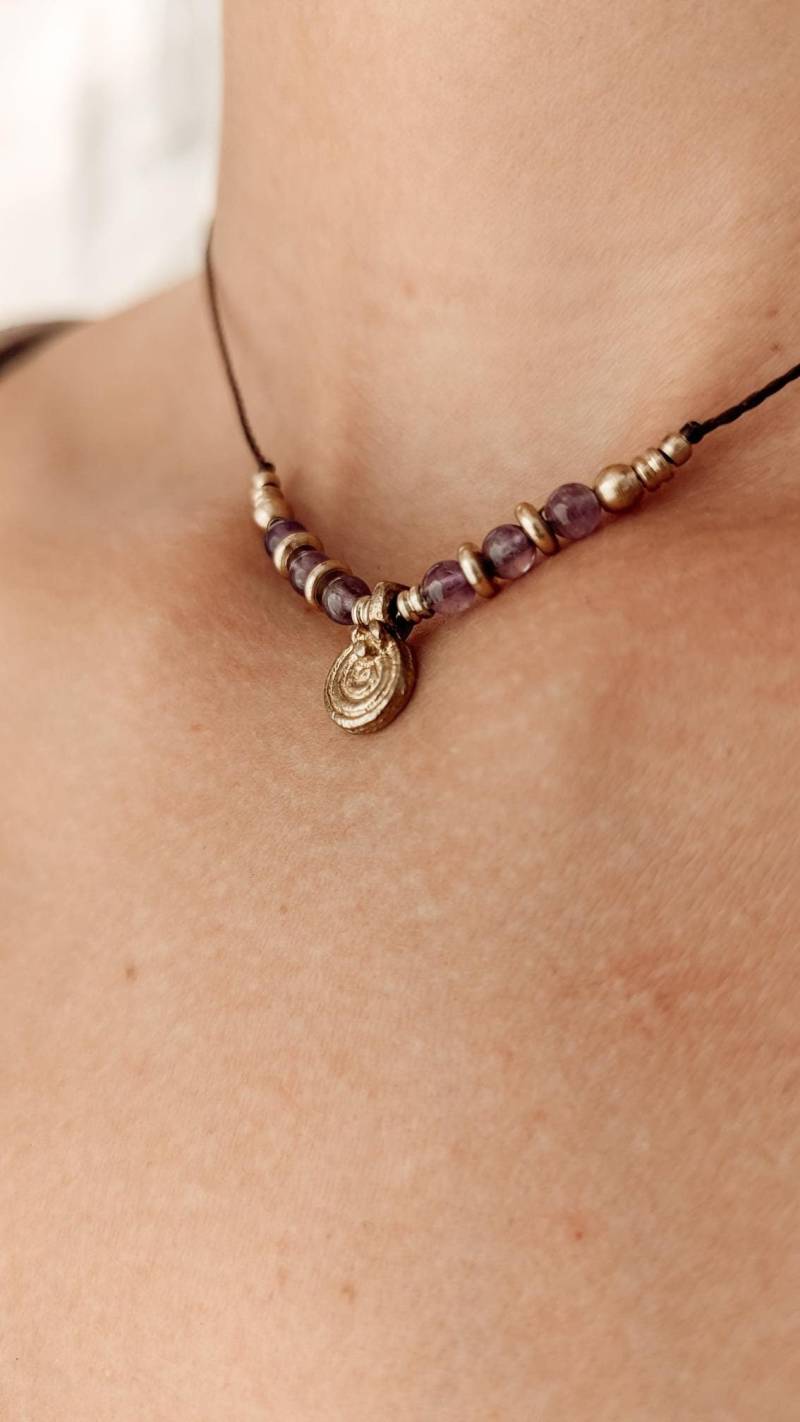 Boho Amethyst Gemstone Necklace "Ilana" Elegant Simple Durable Macrame Jewellery Beautiful Classy Dark Handmade Gift For Her von SiralomeShop