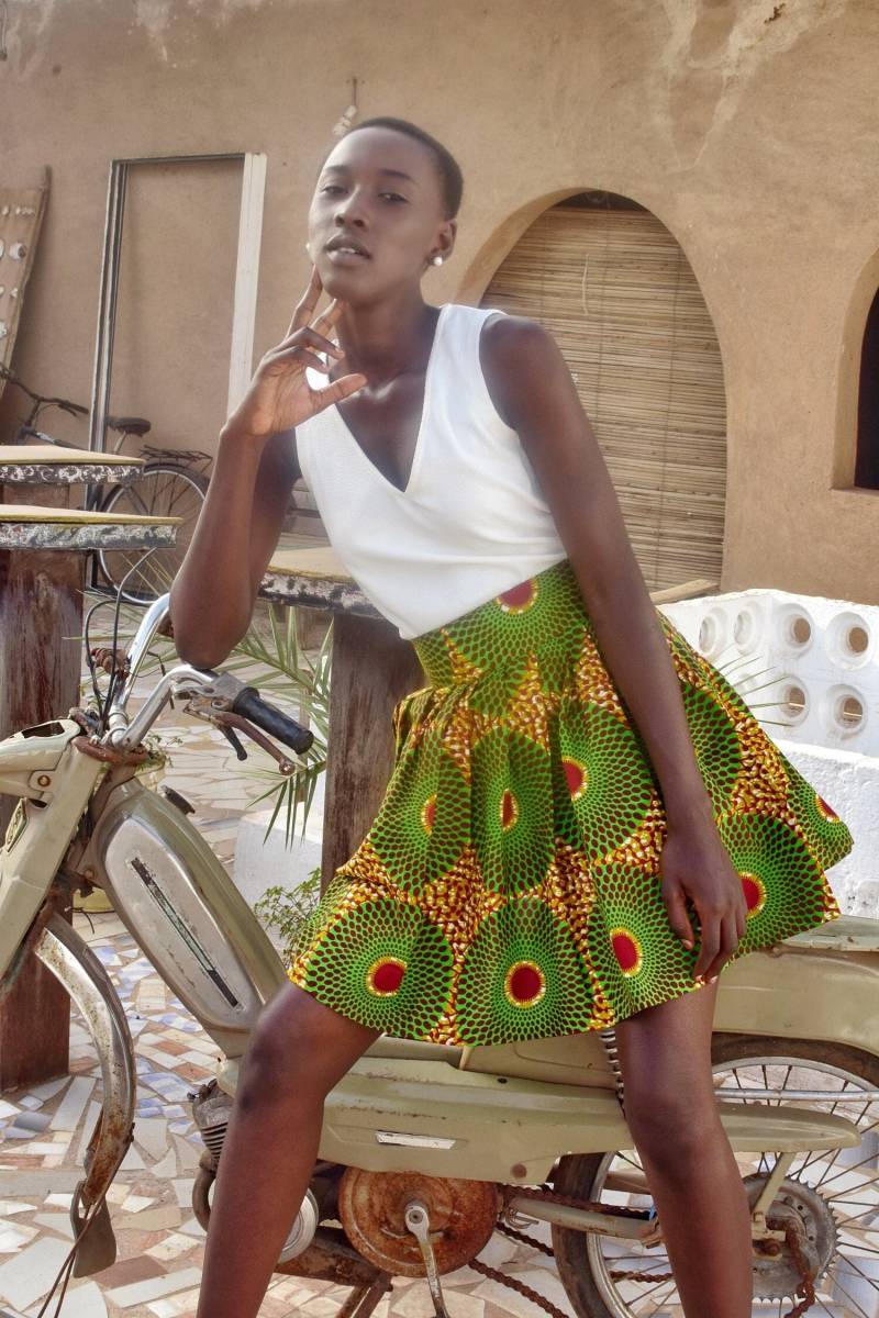 Aya Faltenrock Mit Grünem Scheibenwachsdruck von SirawaxBoutique