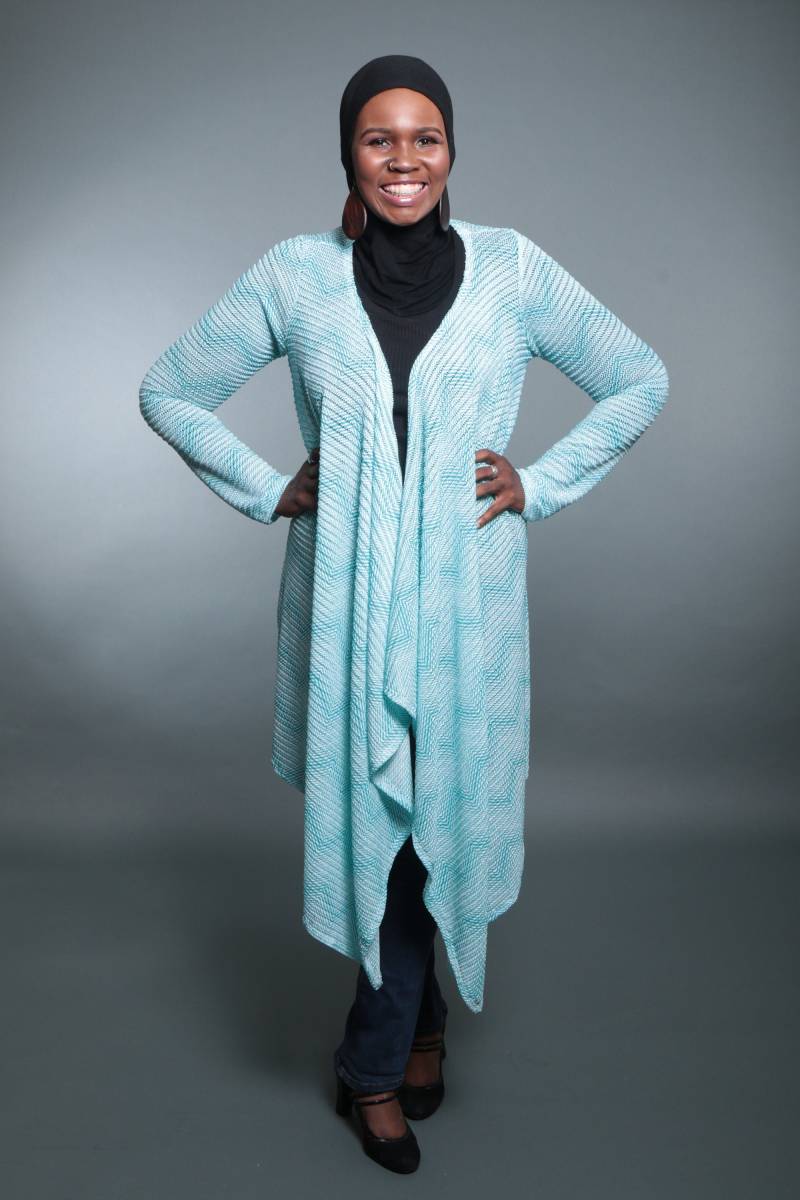 Talia-Türkis Und Weiß Chevron Strickjacke, Bescheidene Kleidung, Pullover, , Lange Drapierte von Siri2Siri